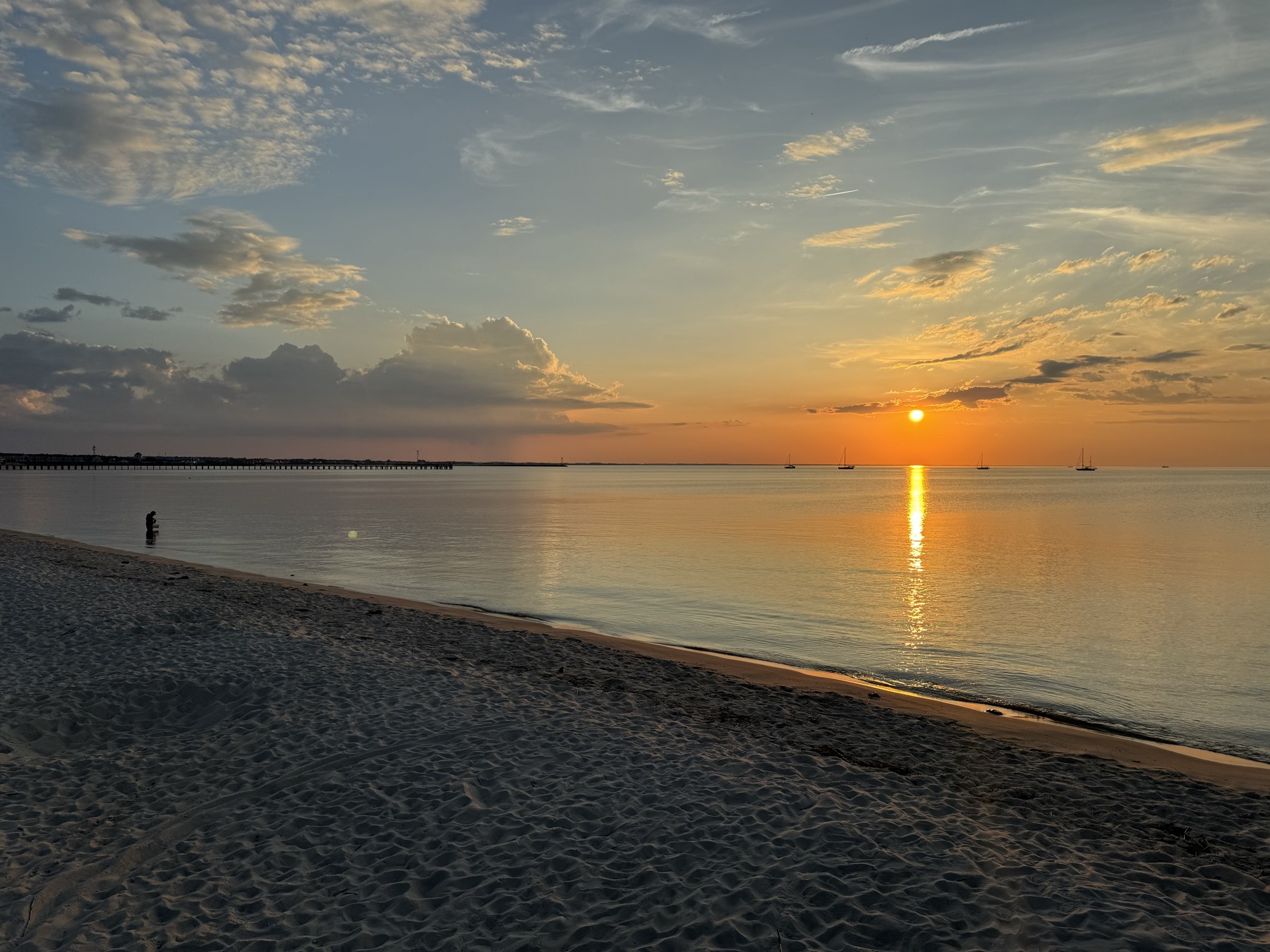 Calm water on Delaware Bay at sunset