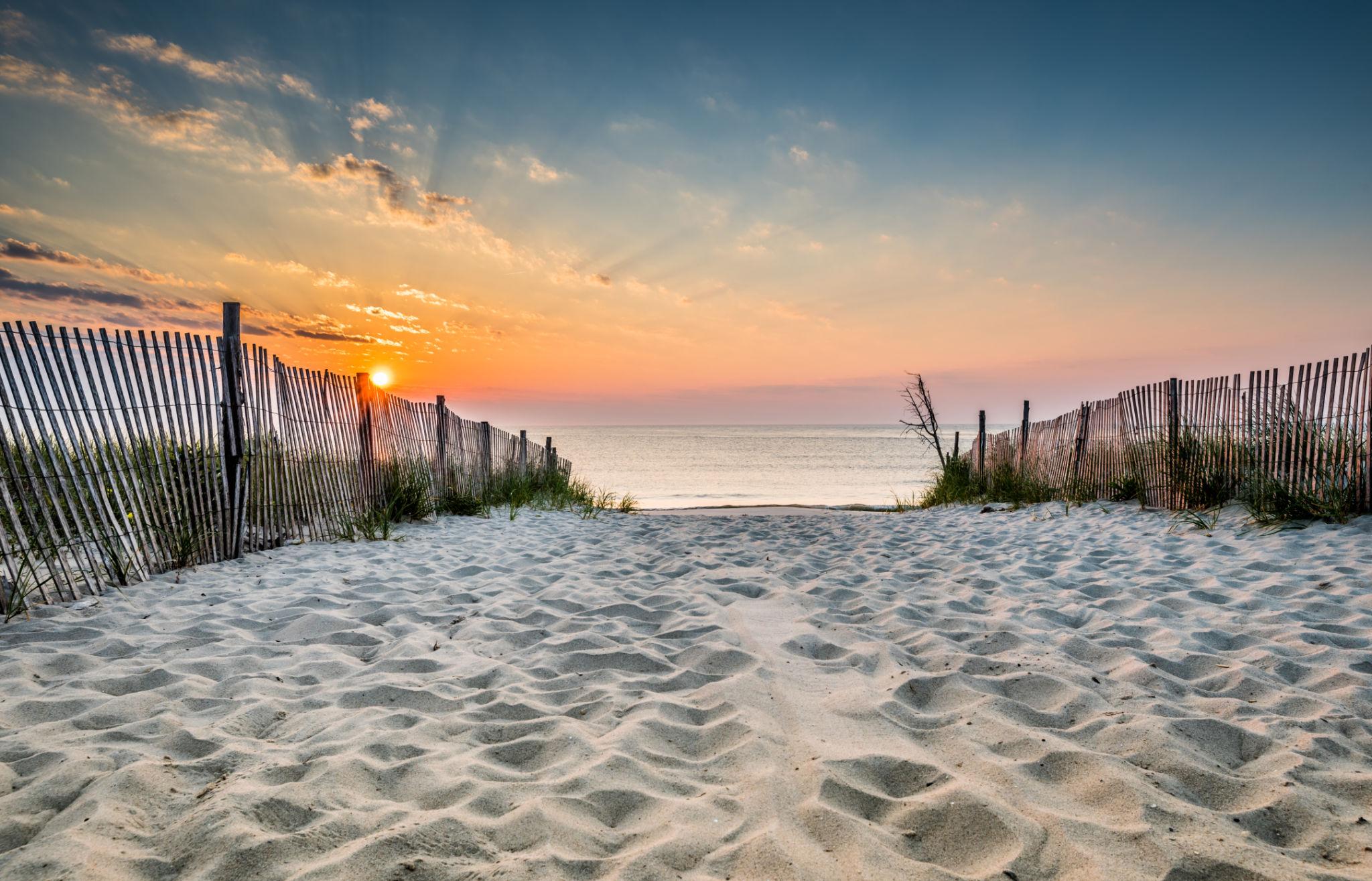 Dune fence at sunset near Cape Henlopen