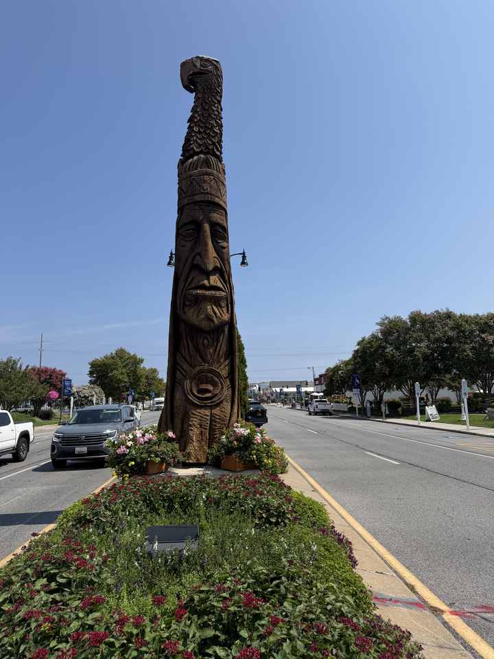 Chief Little Owl, the carved wooden landmark at Bethany Beach's downtown entrance