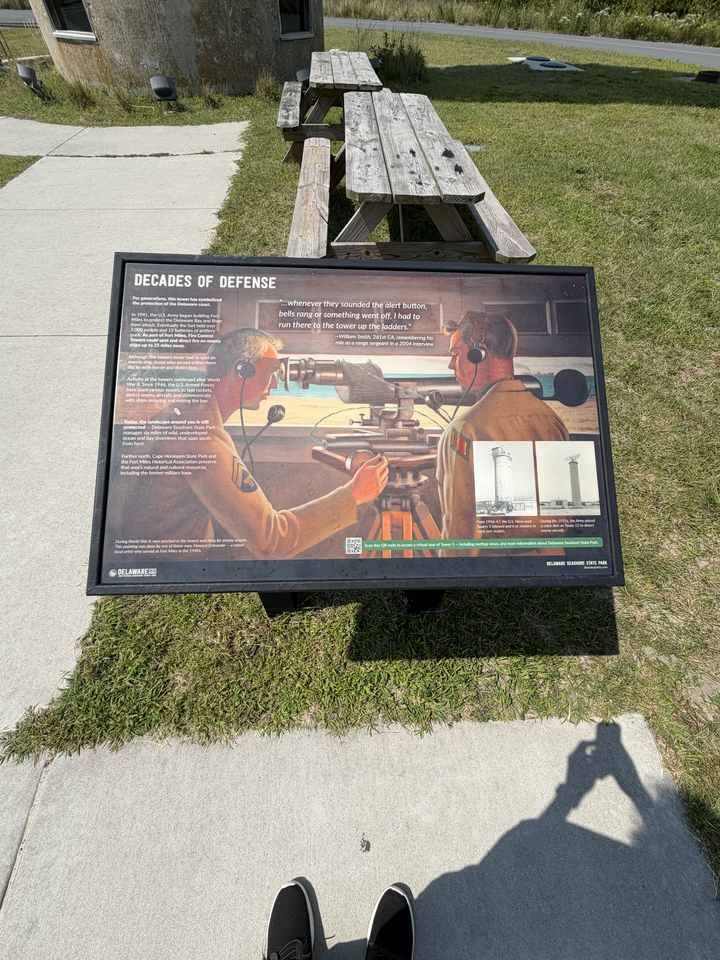Decades of Defense interpretive panel beside Tower 3 at Delaware Seashore State Park